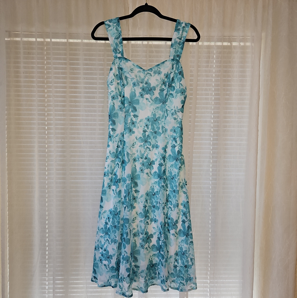 Connected Apparel Teal Floral Midi Dress